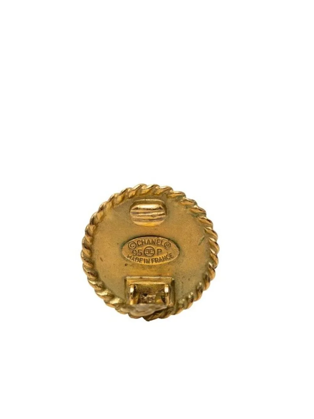 Chanel CC Logo Vintage Earrings Black Gold Plated